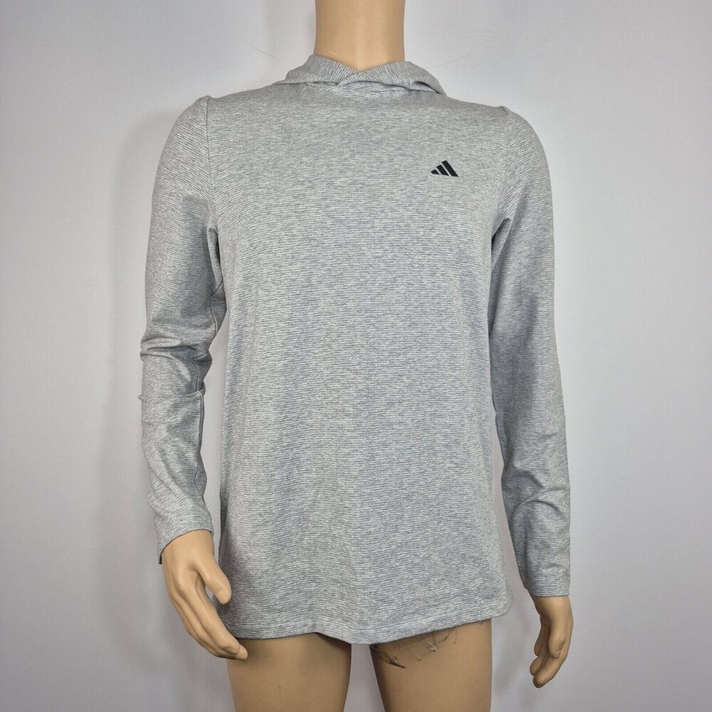 Adidas Men Axis Tech Hooded Training Long Sleeve Shirt Size S Gray Striped 37